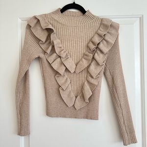 Ruffle Trim Rib Knit Sweater